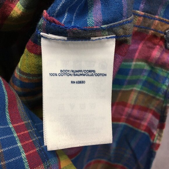 Lands End Men Button Up Front Shirt size XXL Short Sleeve Pocket Blue Pink Plaid - Picture 5 of 14